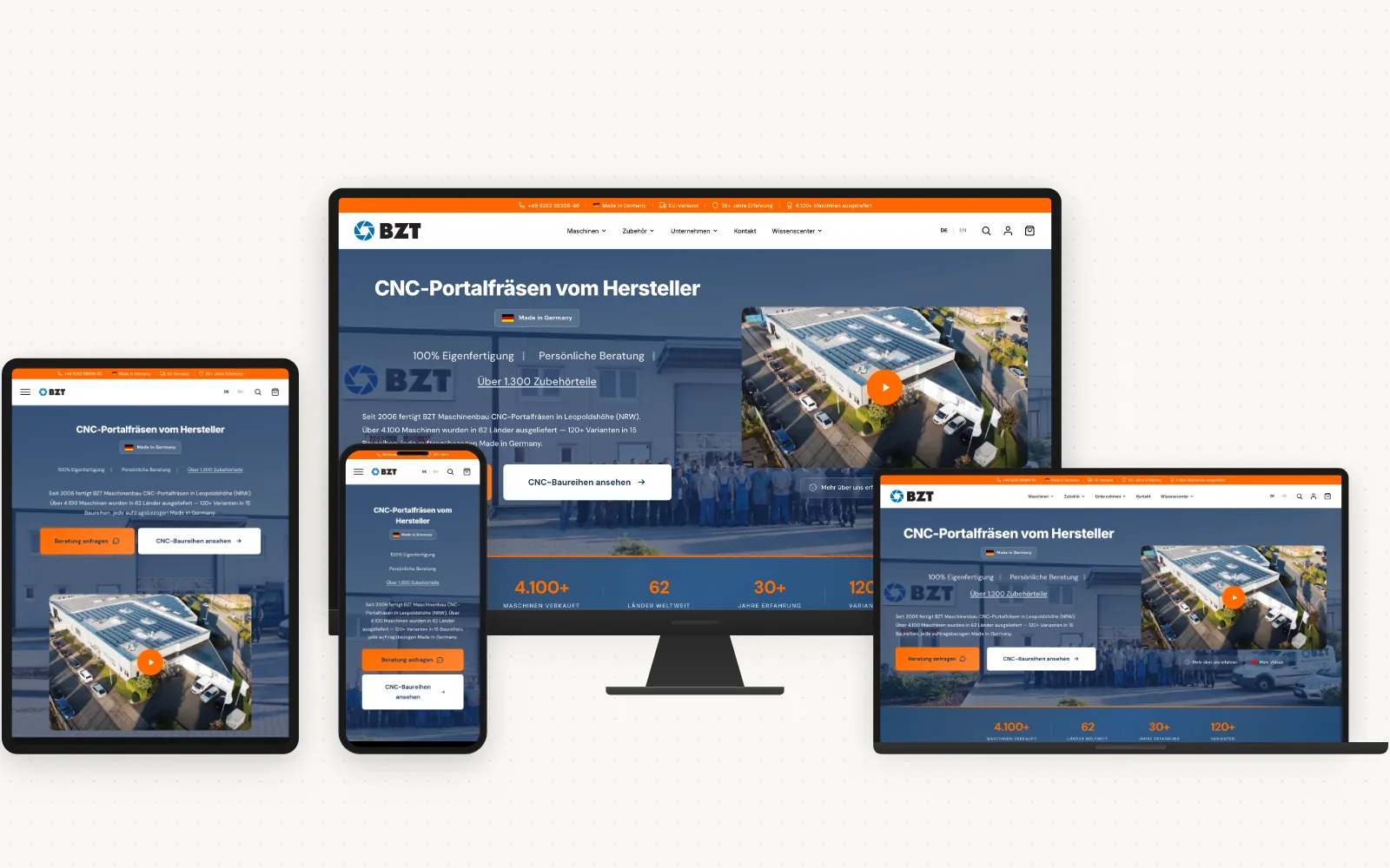 Online-Shop von BZT Maschinenbau auf mehreren Geräten