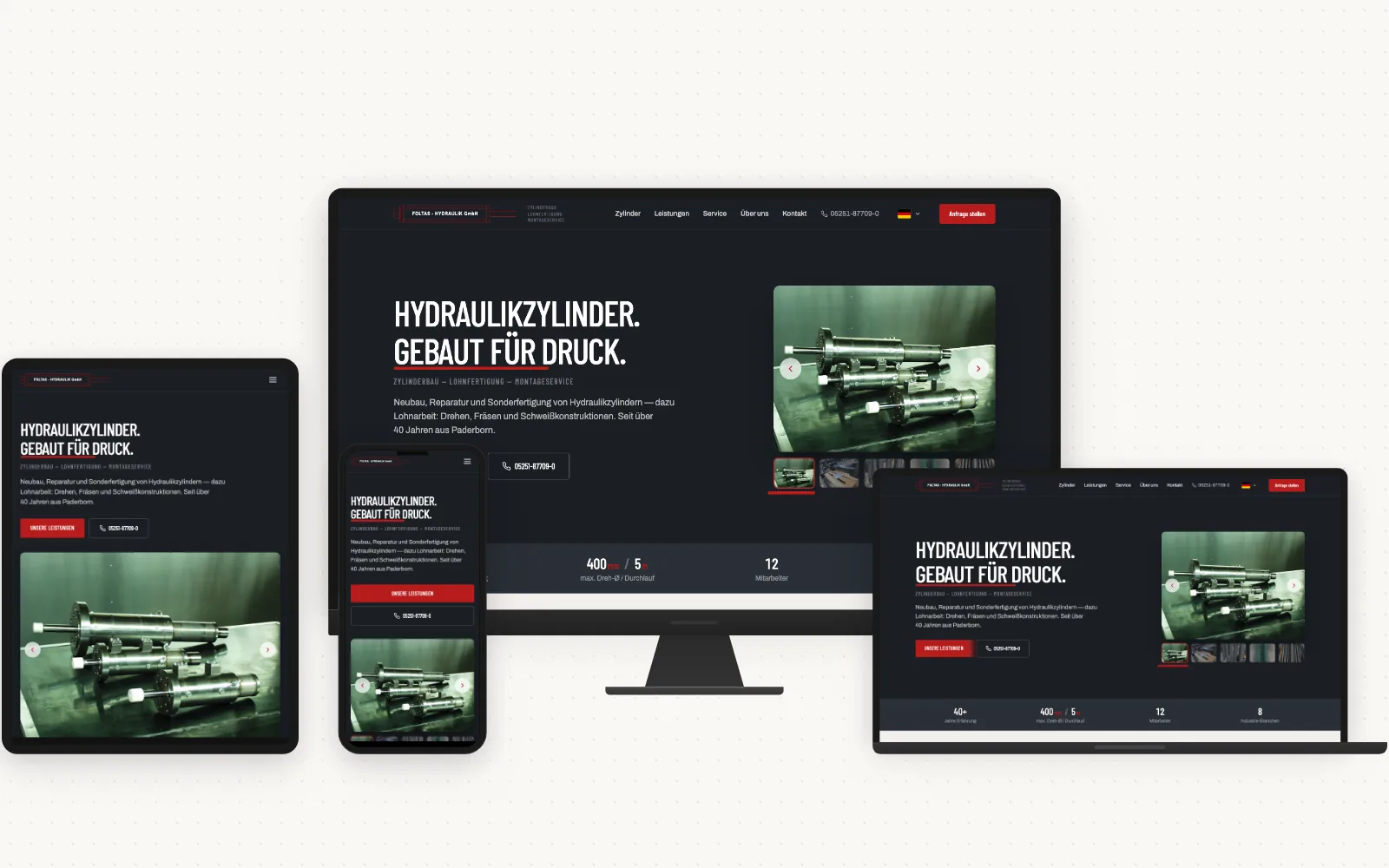 Website der Foltas Hydraulik GmbH auf mehreren Geräten
